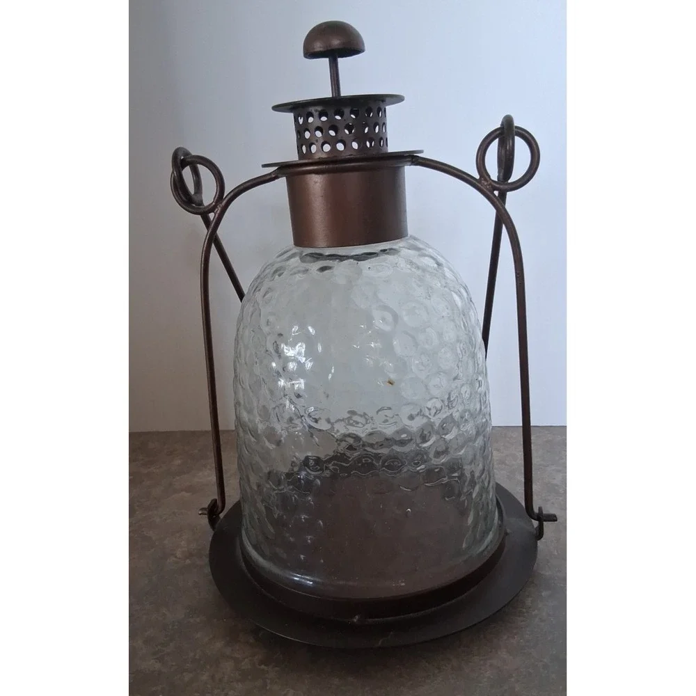 Glass Brass Steel Deck Light Lamp with Candle and Hanger attached to Outside Lmp